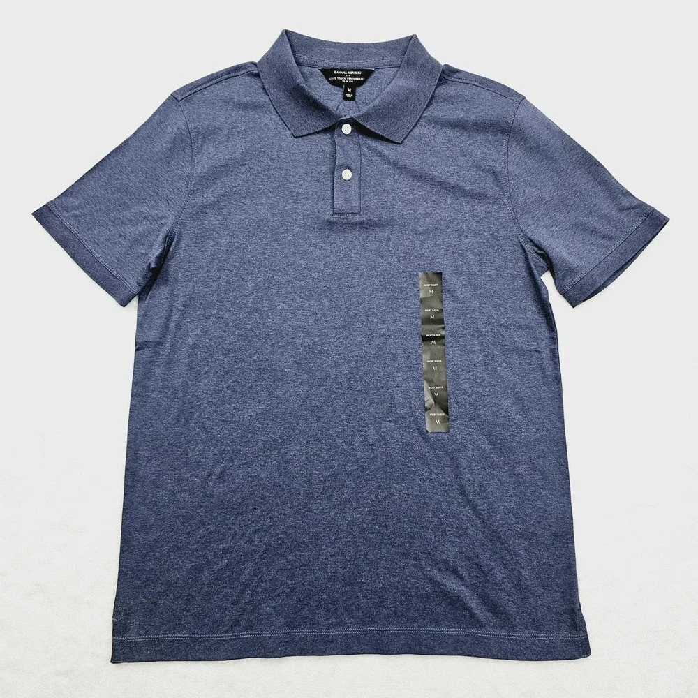 NEW Banana Republic Polo Shirt Mens M Blue Heather Luxe Performance Slim Fit